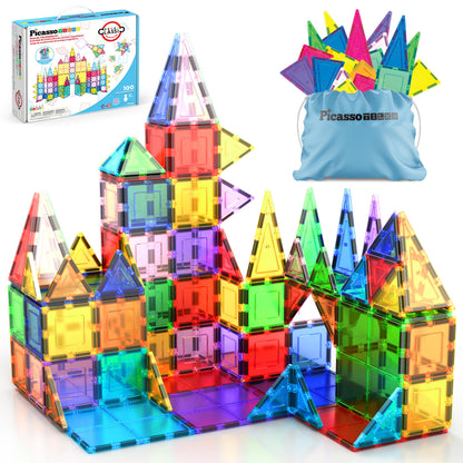 100-Piece Magnetic Building Tiles STEM Set