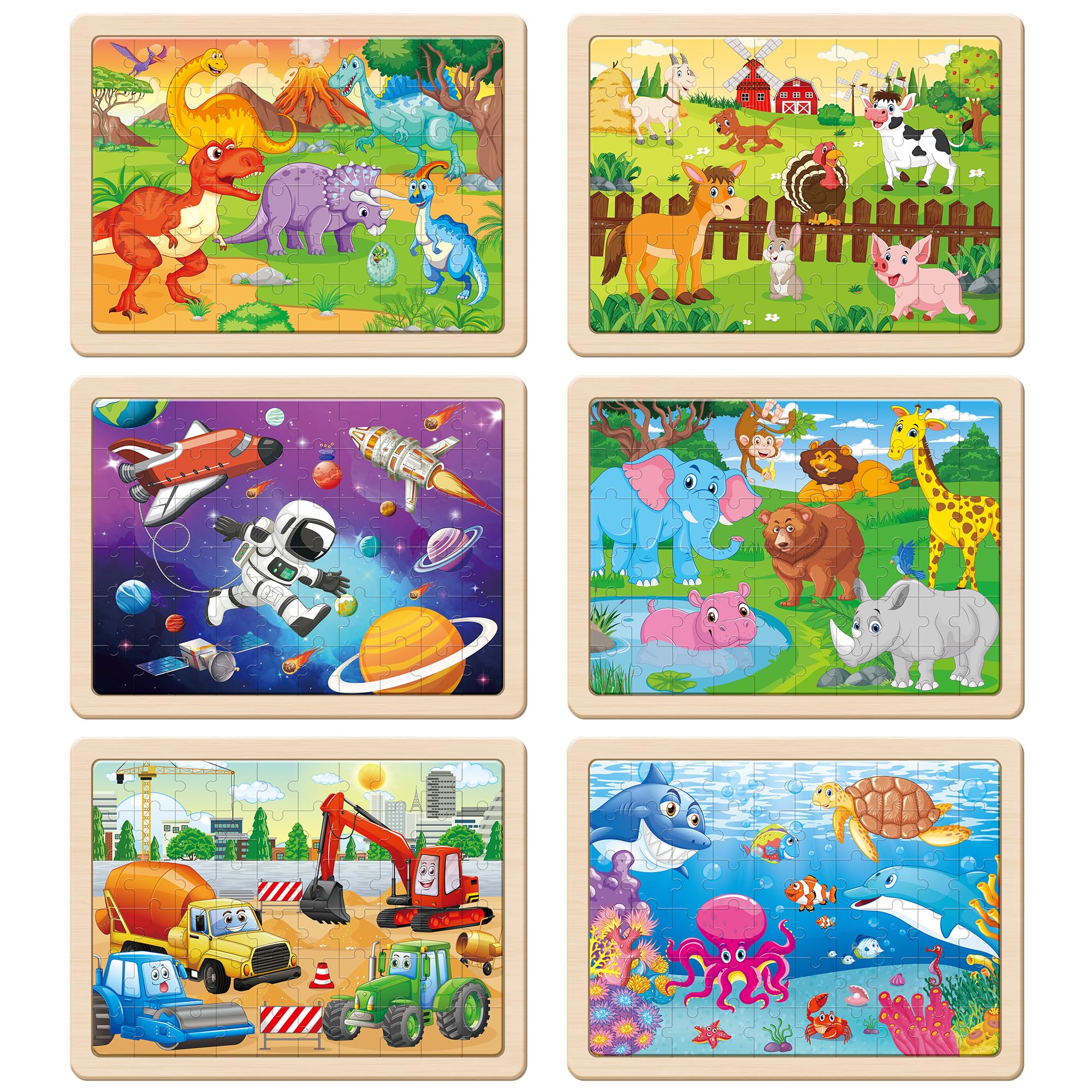 SYNARRY Wooden Puzzles for Kids Ages 4-6, 6 Packs 60 PCs Jigsaw Puzzles Preschool Educational Toys for Children Ages 4-8, Puzzles for Kids Ages 6-8 Boys Girls, Easter Basket Stuffers for Kids