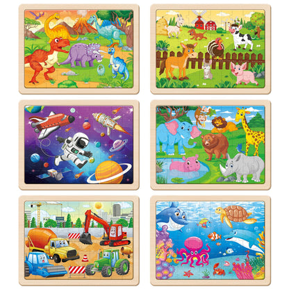 Wooden Jigsaw Puzzle Set 6 Pack Preschool Learning Toy