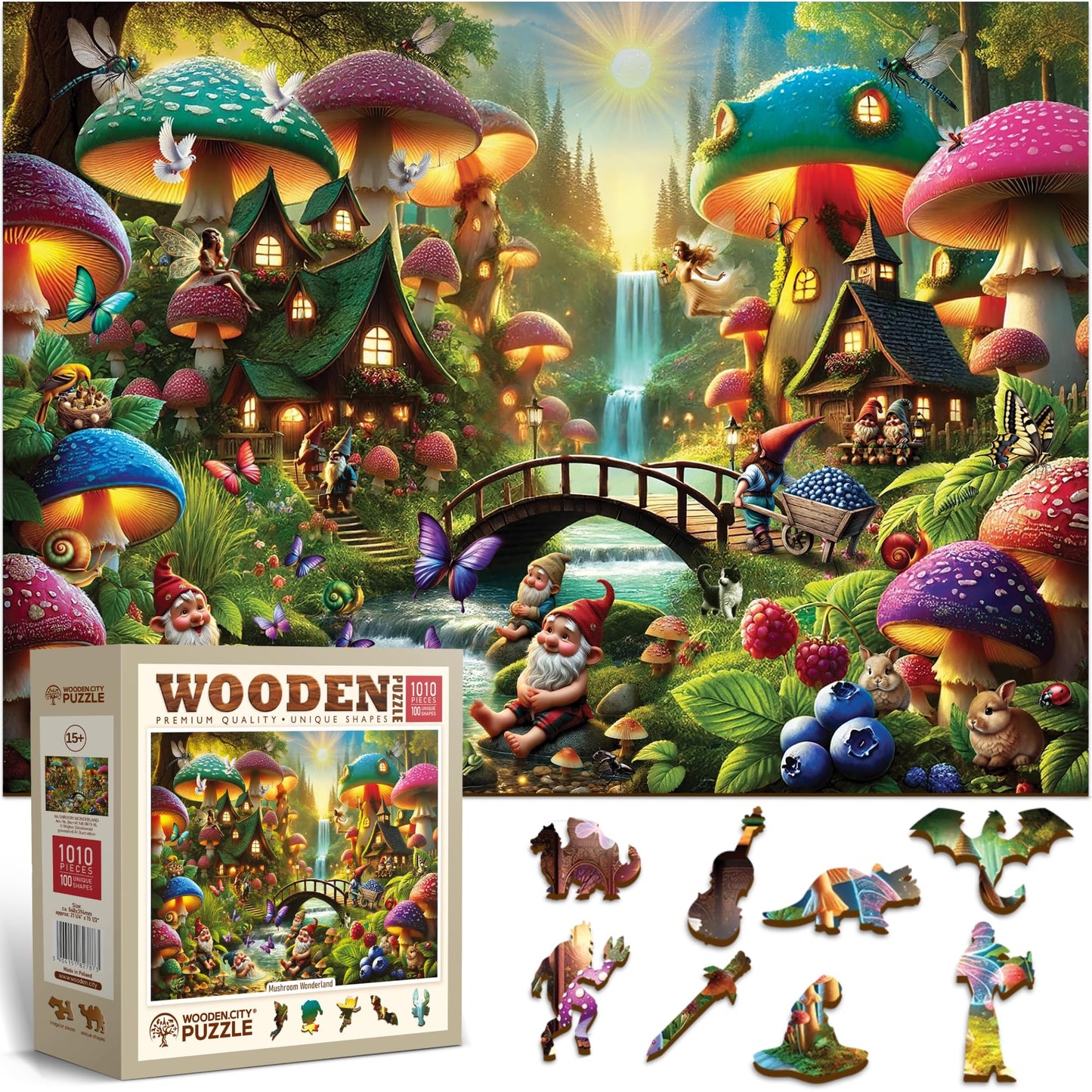 Wooden 1000 Piece Puzzle Mushroom Wonderland Adult Set
