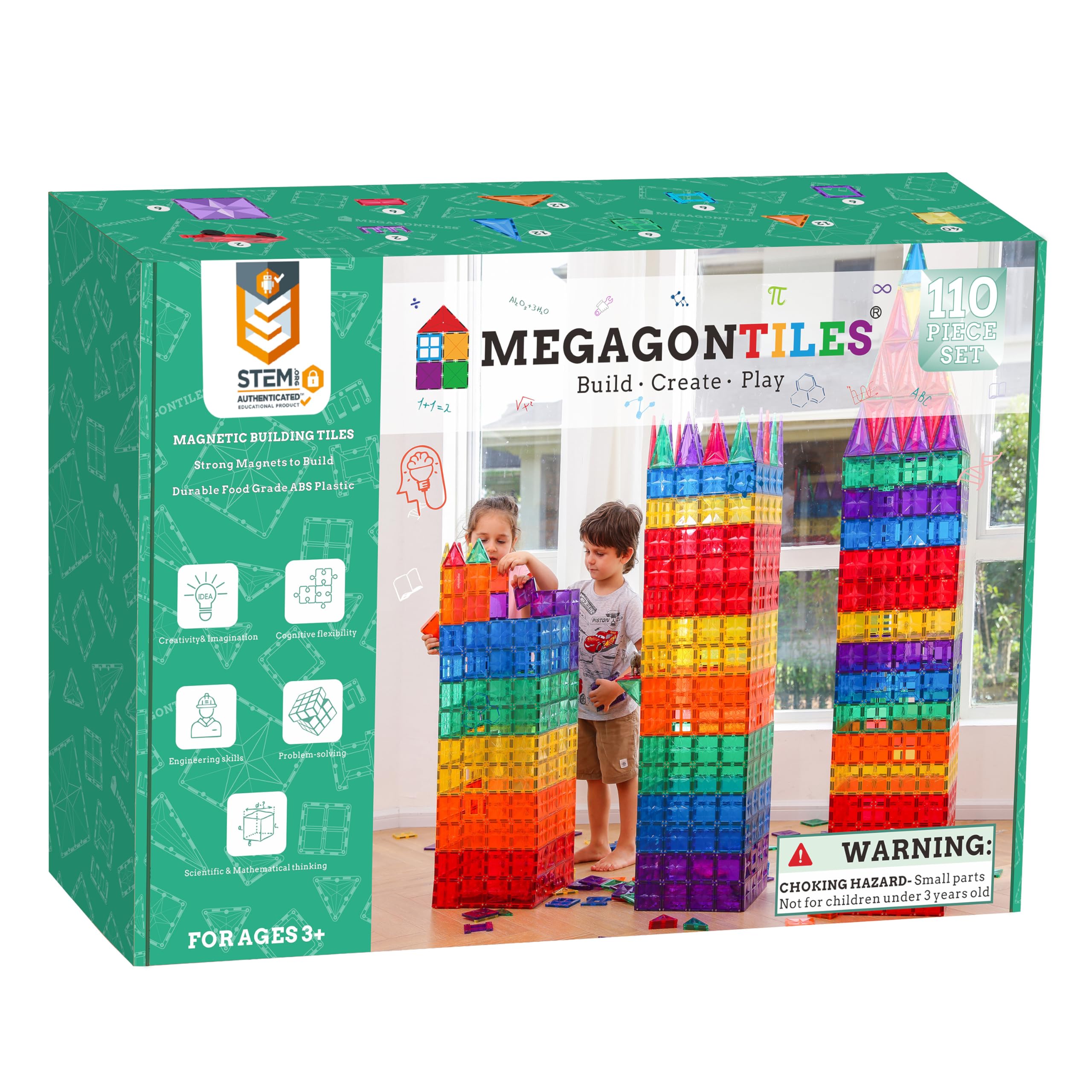 MEGAGONTILES Premium Magnetic Tiles, MEGA Magnet Tiles Set, STEM AUTHENTICATED, Magnetic Blocks, Magnetic Toys, Magnetic Building Blocks, Toddler Boys Girls 3-10 Year Old
