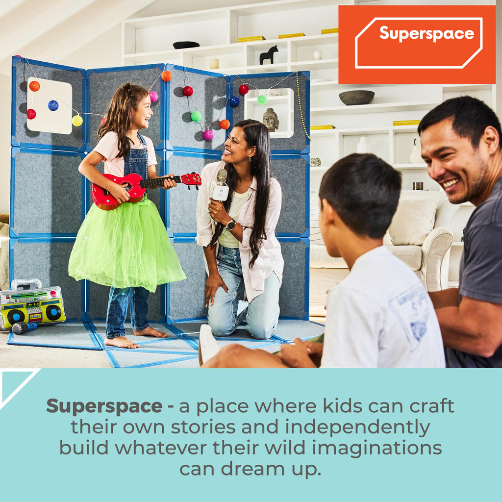 Superspace Giant Magnetic Fort Building Panels - The Big Set, 24 Panels, Life-Size Magnetic Tiles Kids, Build Forts Castles Rockets, STEM Toy Ages 3-10+, Eco-Felt, Indoor & Outdoor