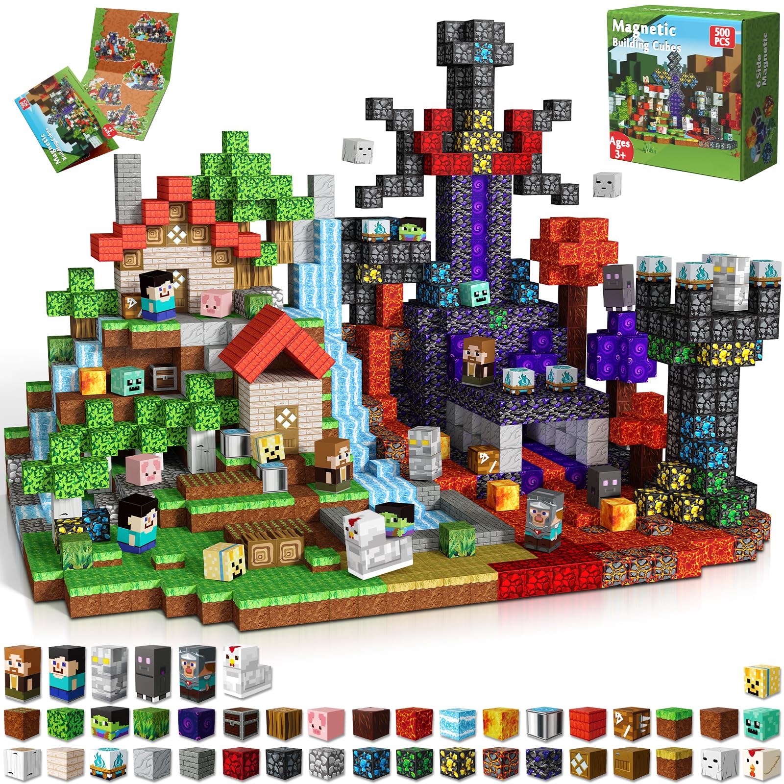 Magnetic Blocks - 500 PCS Magnetic Building Blocks Cubes, Magnet Toys for Kids Age 3+, Toy Building Set for Kids, Magnets Stacking Construction Easter Birthday Gifts for Boys Girls Age 4-8, 8-12