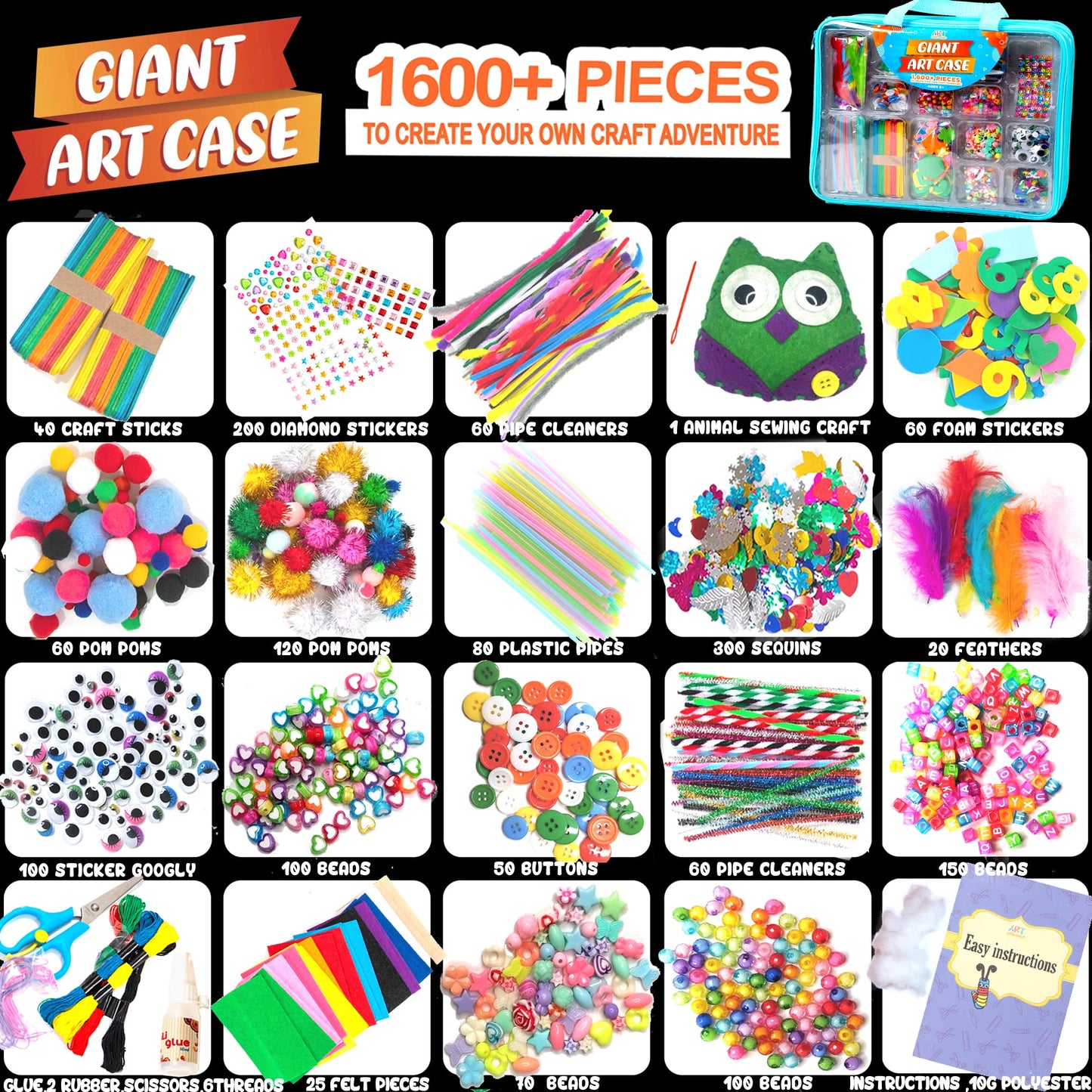 1600+ Pcs Kids Craft Kit DIY Arts & STEM Set